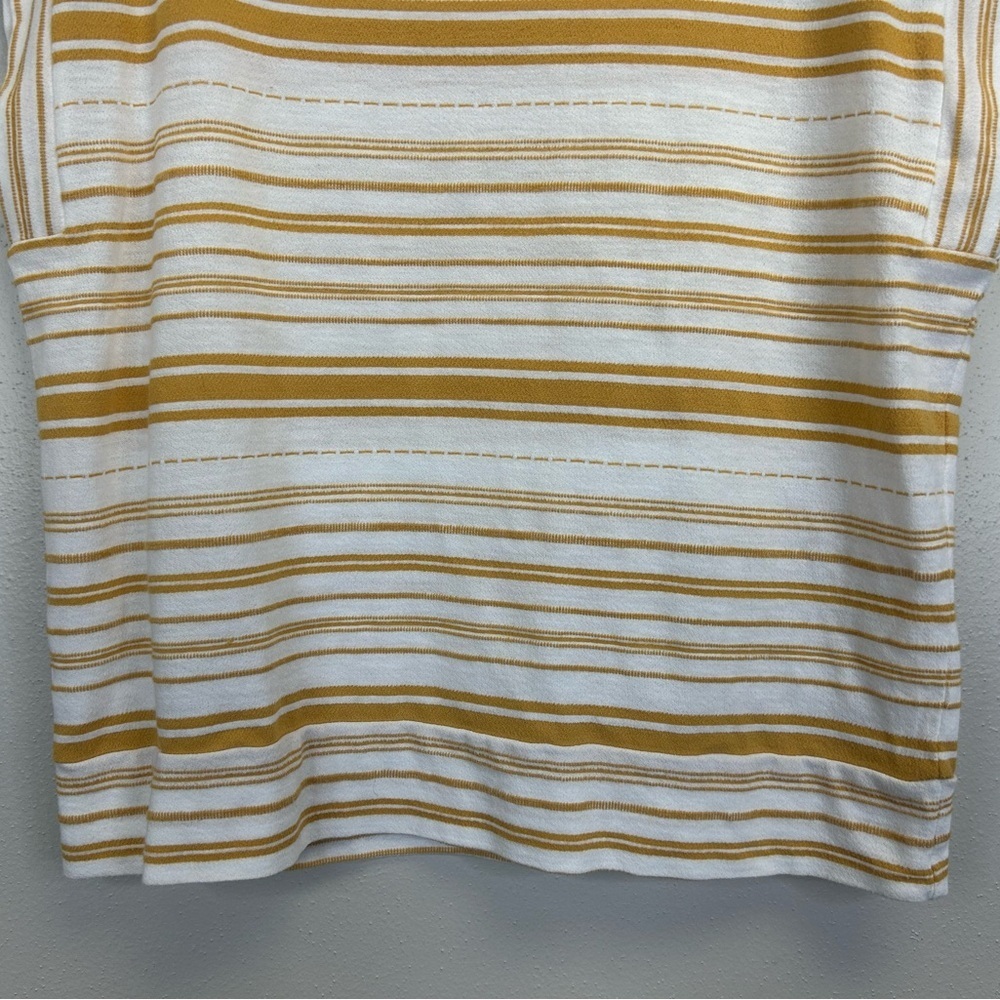 LOFT White Mustard Yellow Striped Boxy Tee Womens M Cotton Classic Preppy Travel - Picture 3 of 8